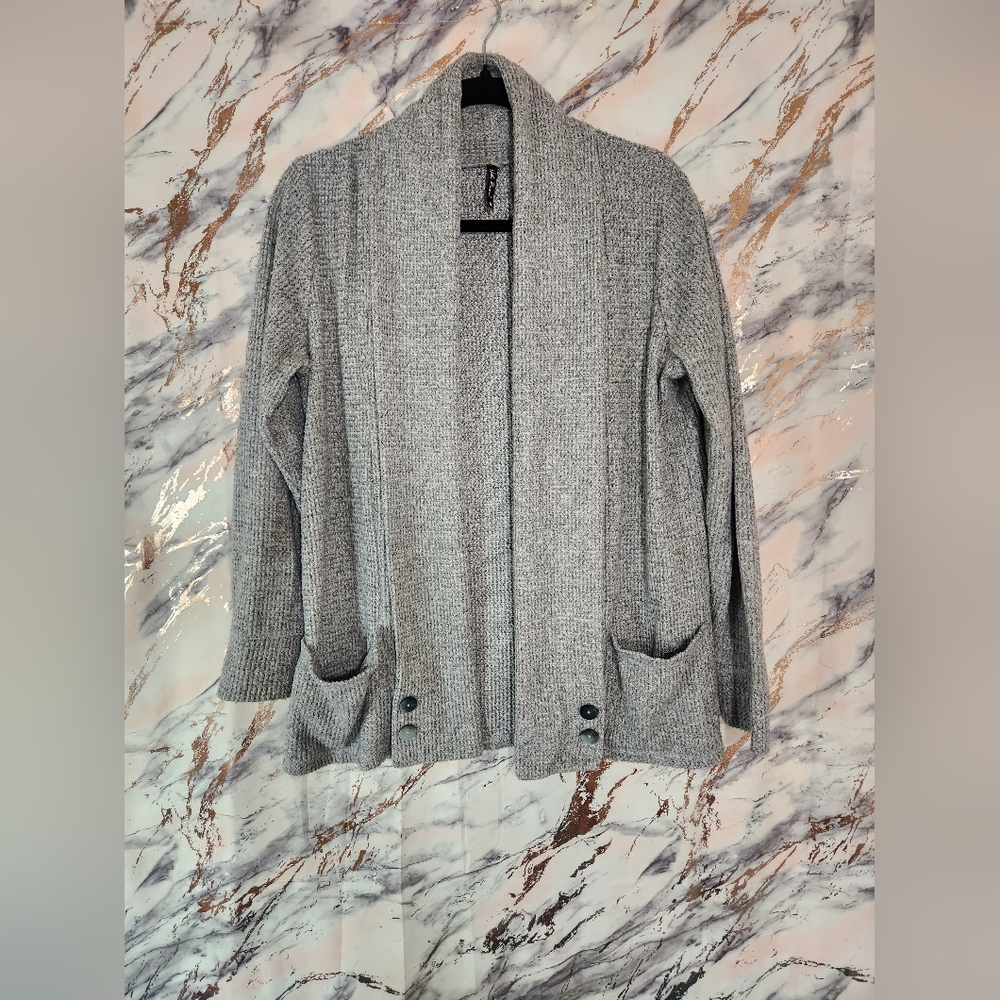 North River Gray Waffle Knit Open Front Cardigan – Size M